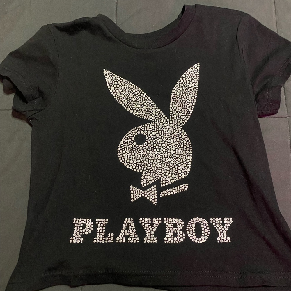 Playboy Black T-Shirt with Rhinestone Logo